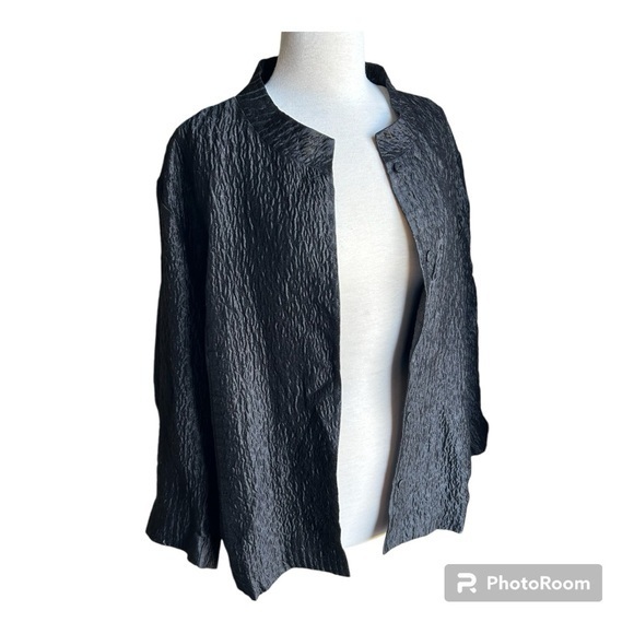 Eileen Fisher Tops - Eileen Fisher black crinkle shirt jacket top 3X